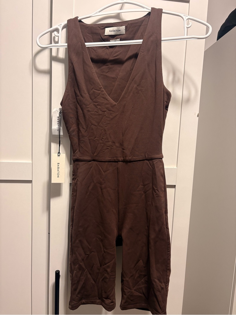 Babaton Chocolate Brown V-Neck Midi Romper Dress